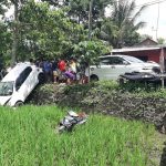 Minibus Seruduk dua Kendaraan Hingga Masuk Sawah, Satu Orang Tewas
