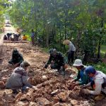 Lancarkan Aktifitas Masyarakat, Satgas TMMD 110 Bojonegoro Gotong Royong Bangun Jalan Bersama Warga