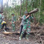 Satgas TMMD Kodim 0415/BTH Maanfaatkan Kayu Tumbang untuk Tapak Jalan