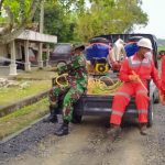 Penyemprotan Disinfektan Terus Dilakukan Satgas Dilokasi TMMD Kodim Bojonegoro