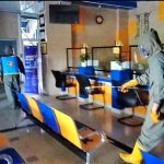 Brimobda Aceh Semprotkan Disinfektan di Kantor Pajak Lhokseumawe